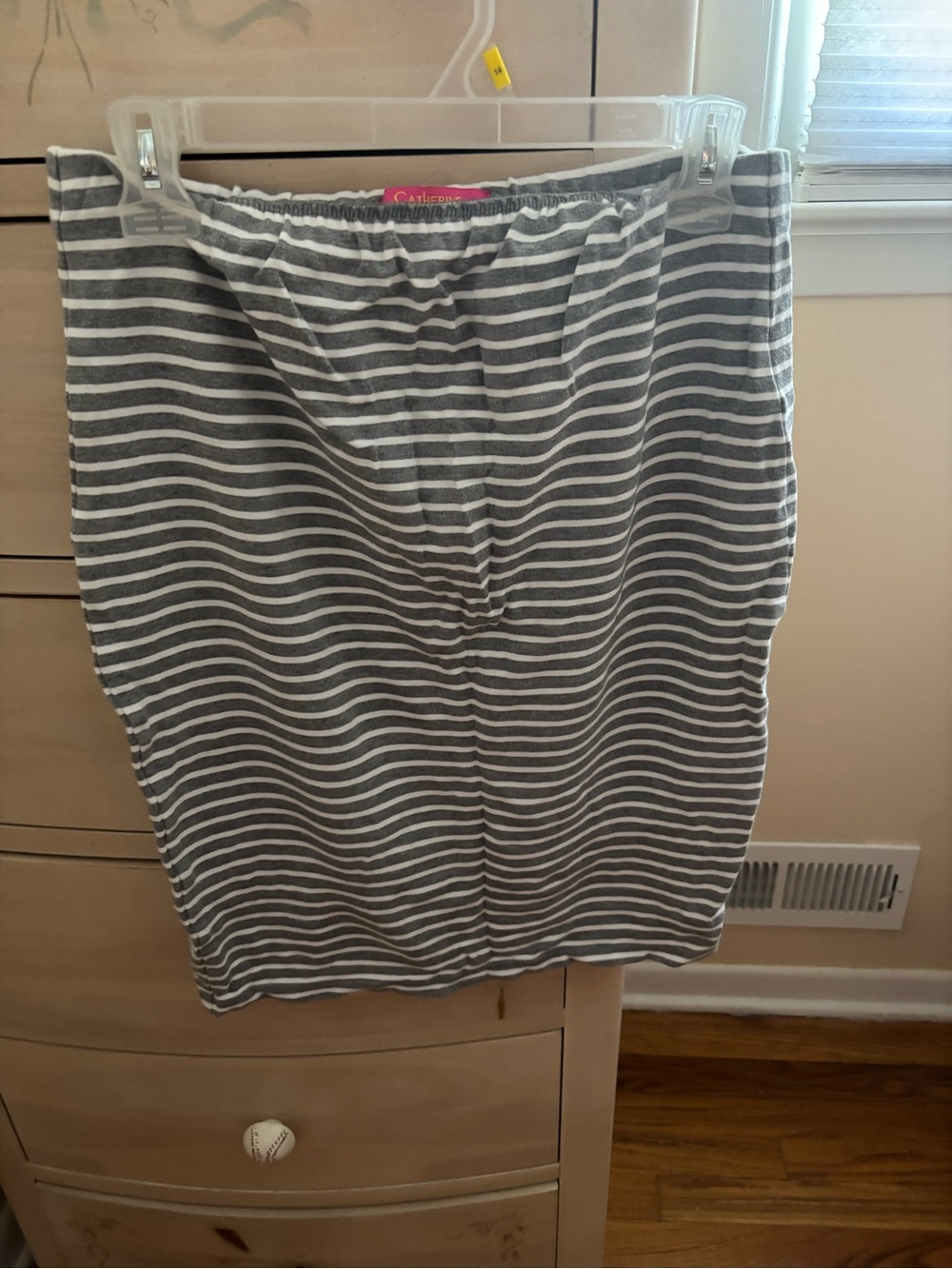 Women's Gray & White Striped Elastic-Waist Skirt